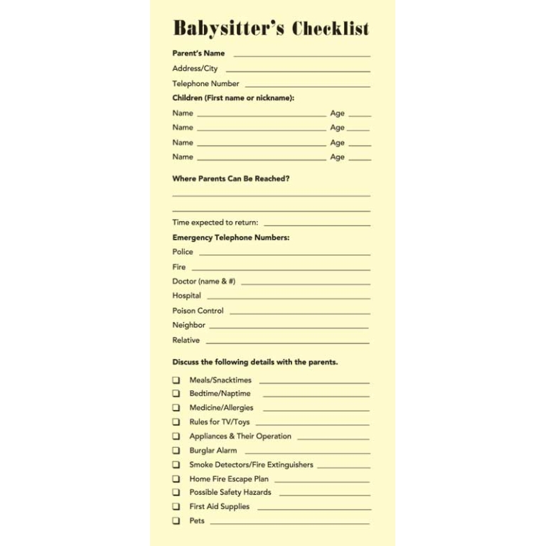 Babysitter's Checklist