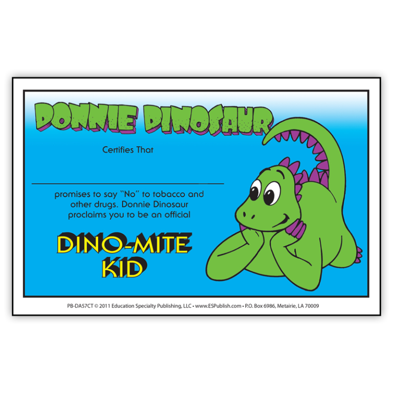 Donnie Dinosaur's Drug Prevention Kid Certificate