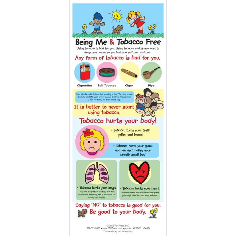 being me and tobacco free information card